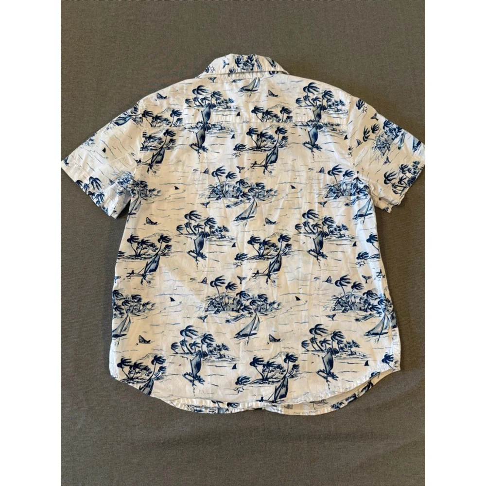 Gymboree boys' white blue tropical print button-down shirt SZ L 10/12